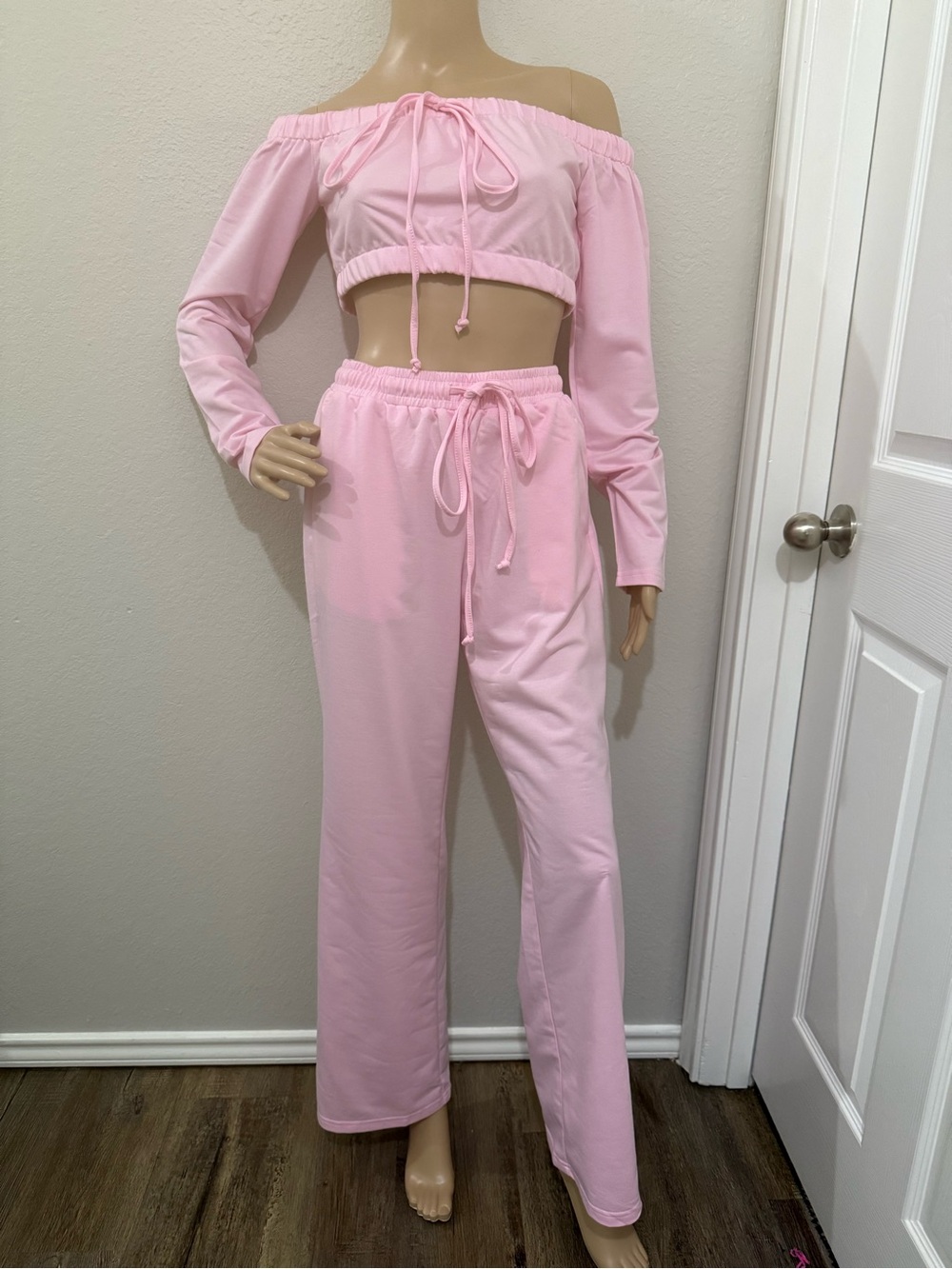 Off-Shoulder Pink Two-Piece Lounge Set